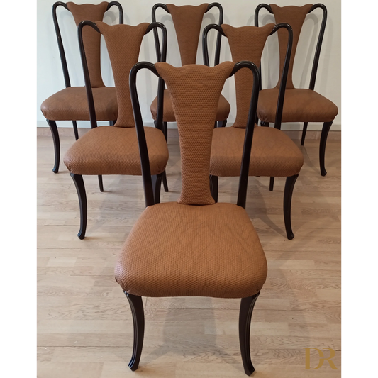 Set di sedie pranzo vintage con design curvo e rivestimento in pelle marrone