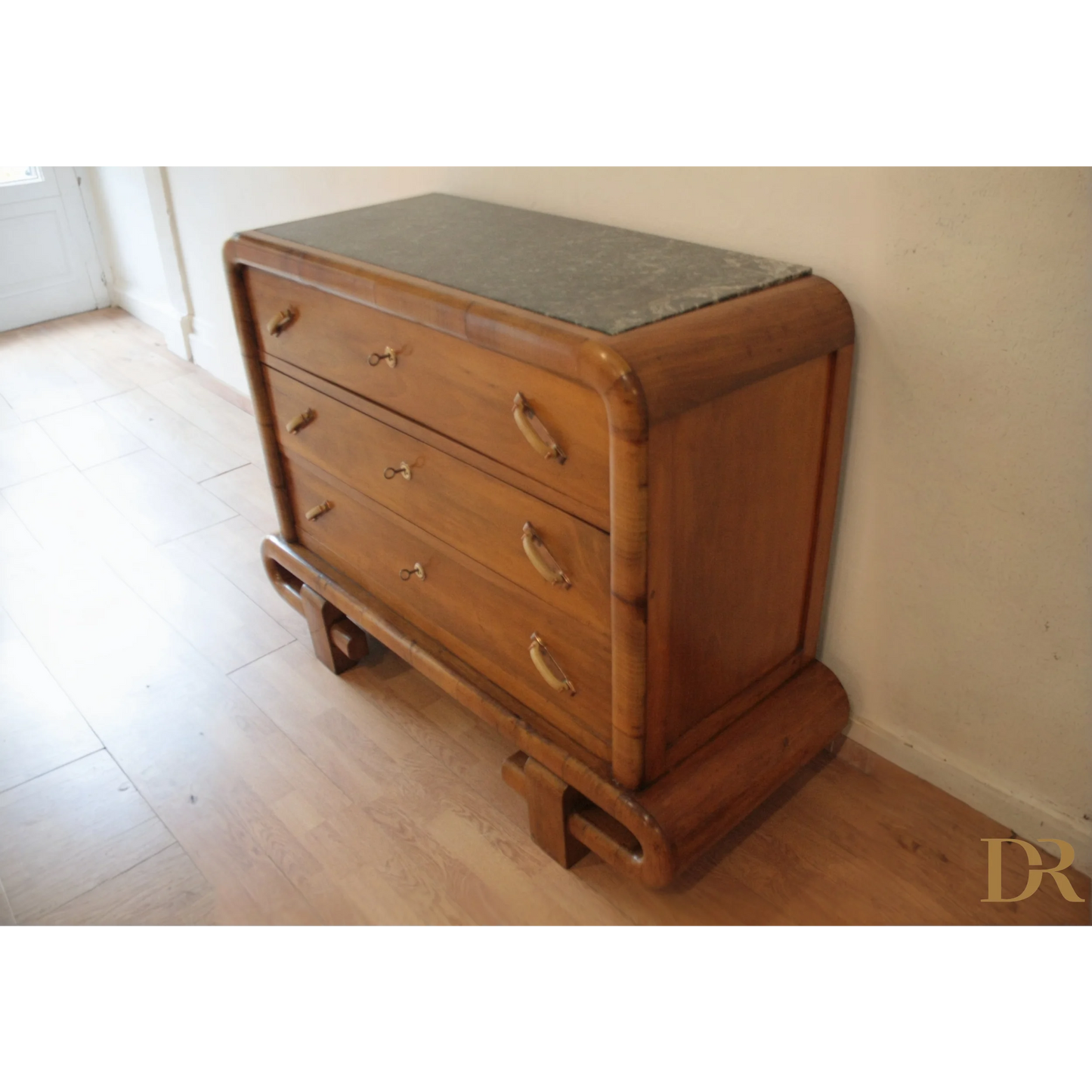 Cassettiera in noce Art Decò con top in pietra, Dario Raia Antiquariato Italia