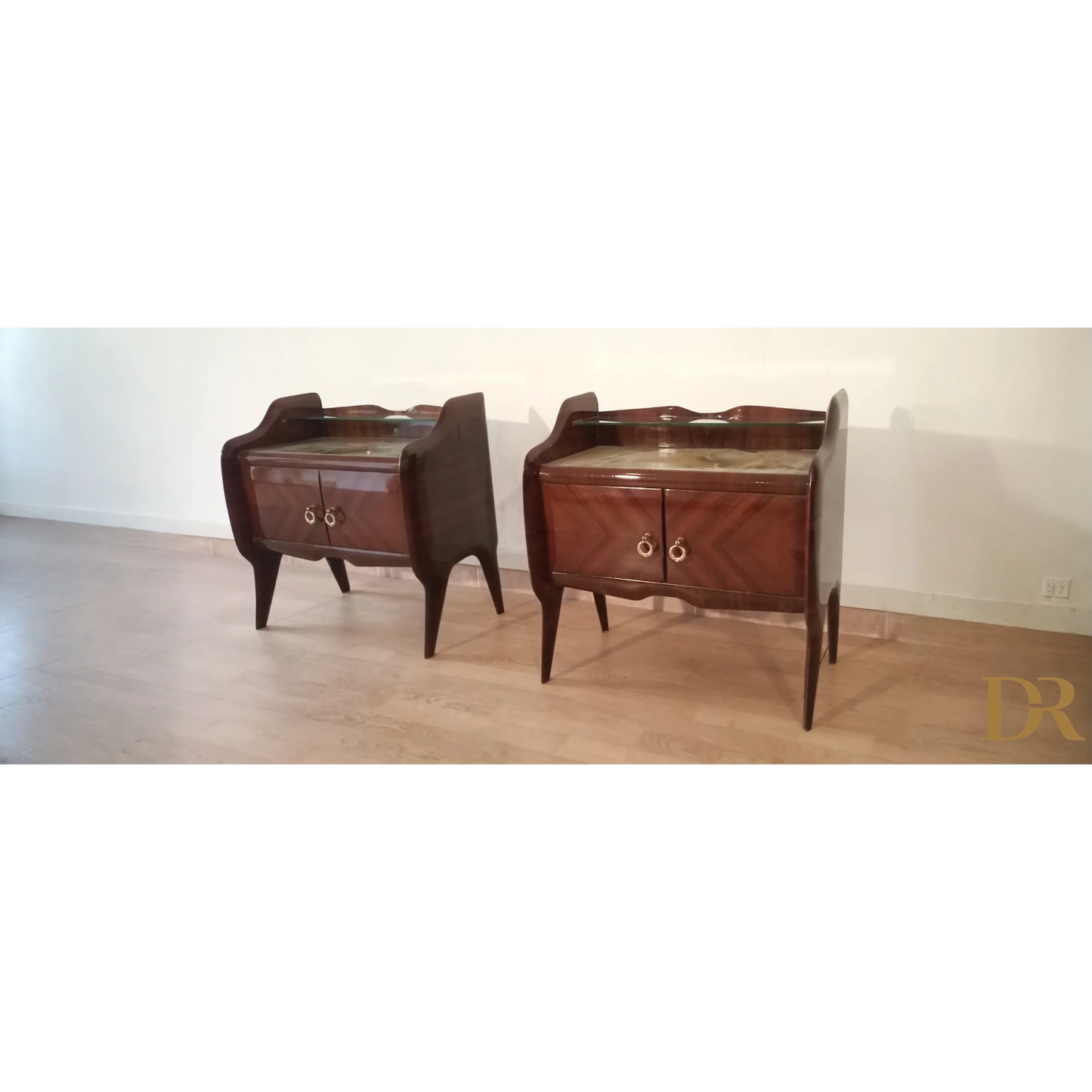 Coppia di comodini in palissandro design anni 50 stile mid-century modern italiano