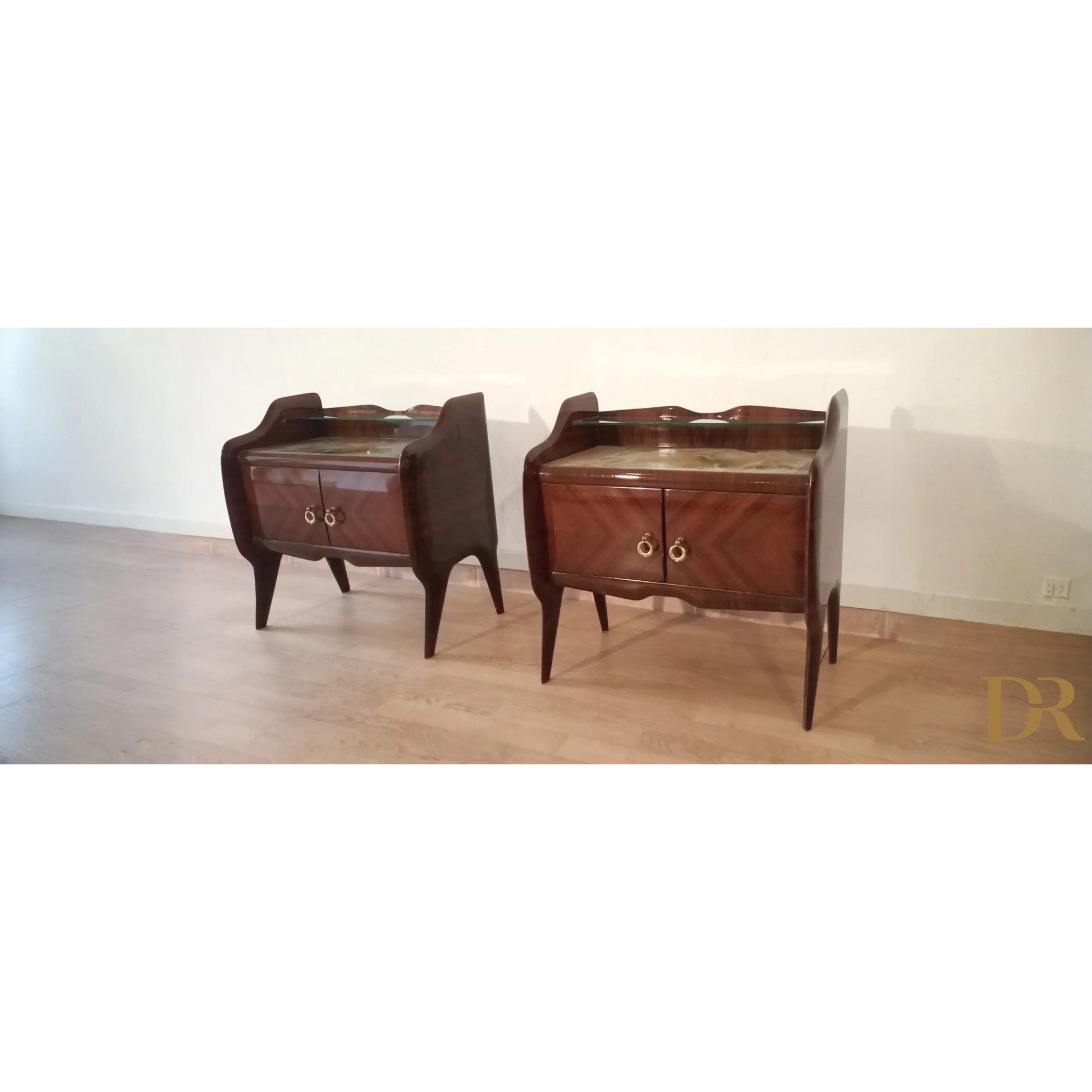 Coppia di comodini in palissandro design anni 50 stile mid-century modern italiano