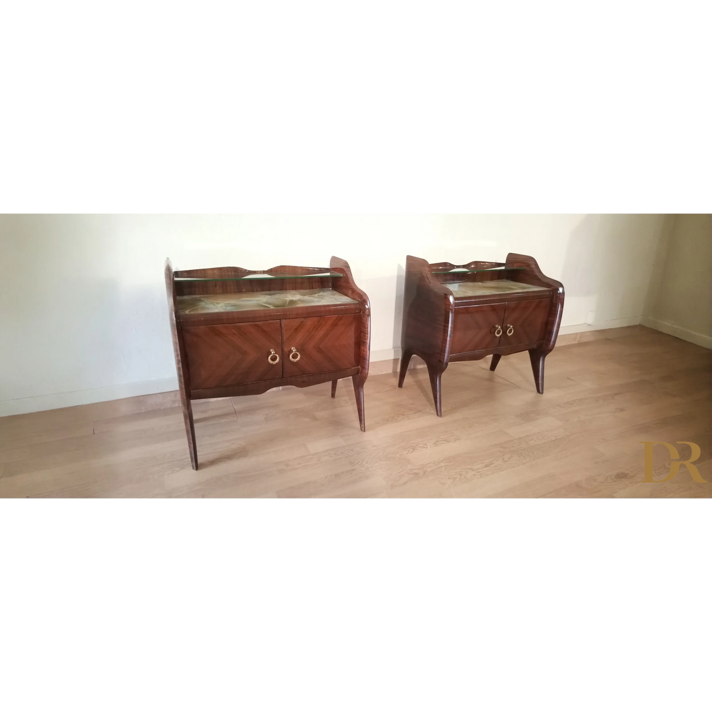 Comodini in Palissandro, design anni ’50, tavolini vintage in stile mid-century modern italiano