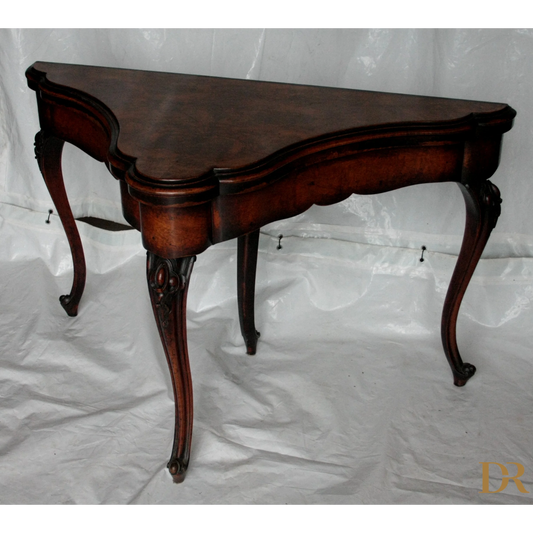 Console tavolo da gioco inglese fine XVIII secolo con legno scuro e gambe cabriole