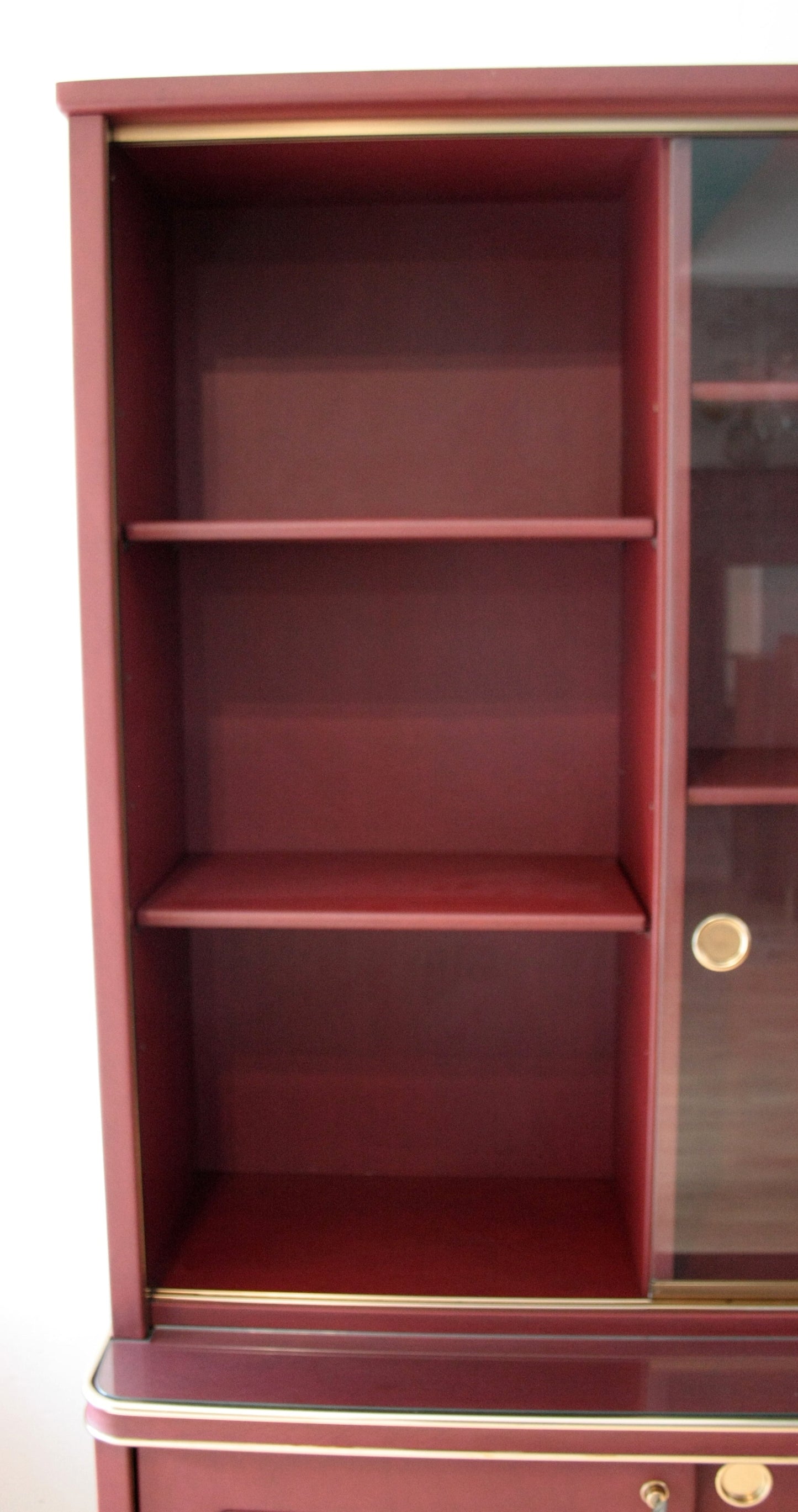 Credenza o libreria a due corpi in similpelle bordeaux di Umberto Mascagni, anni 50
