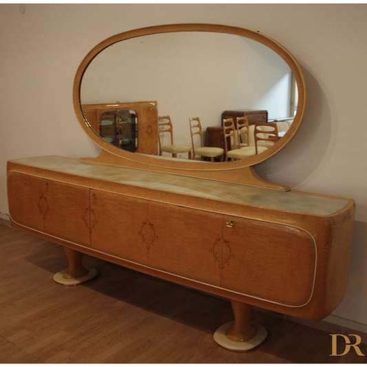 Credenza Mid-Century Moderna di Vittorio Dassi con specchiera ovale, dario raia antiquariato