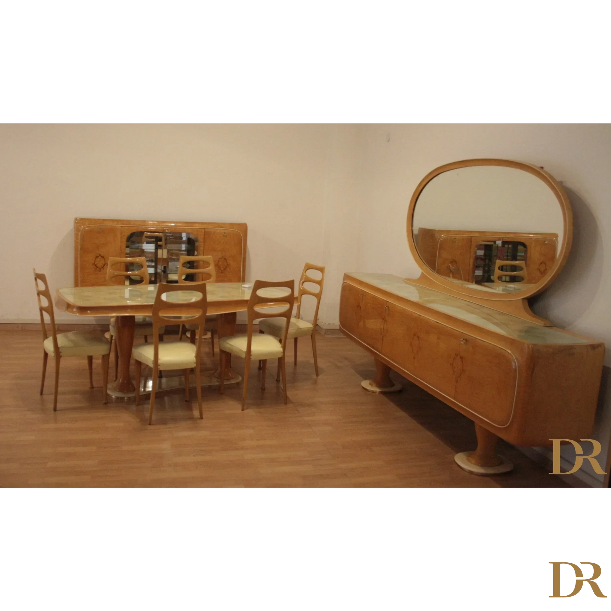 Credenza Mid-Century Moderna di Vittorio Dassi con set da dining Art Deco, dario raia antiquariato