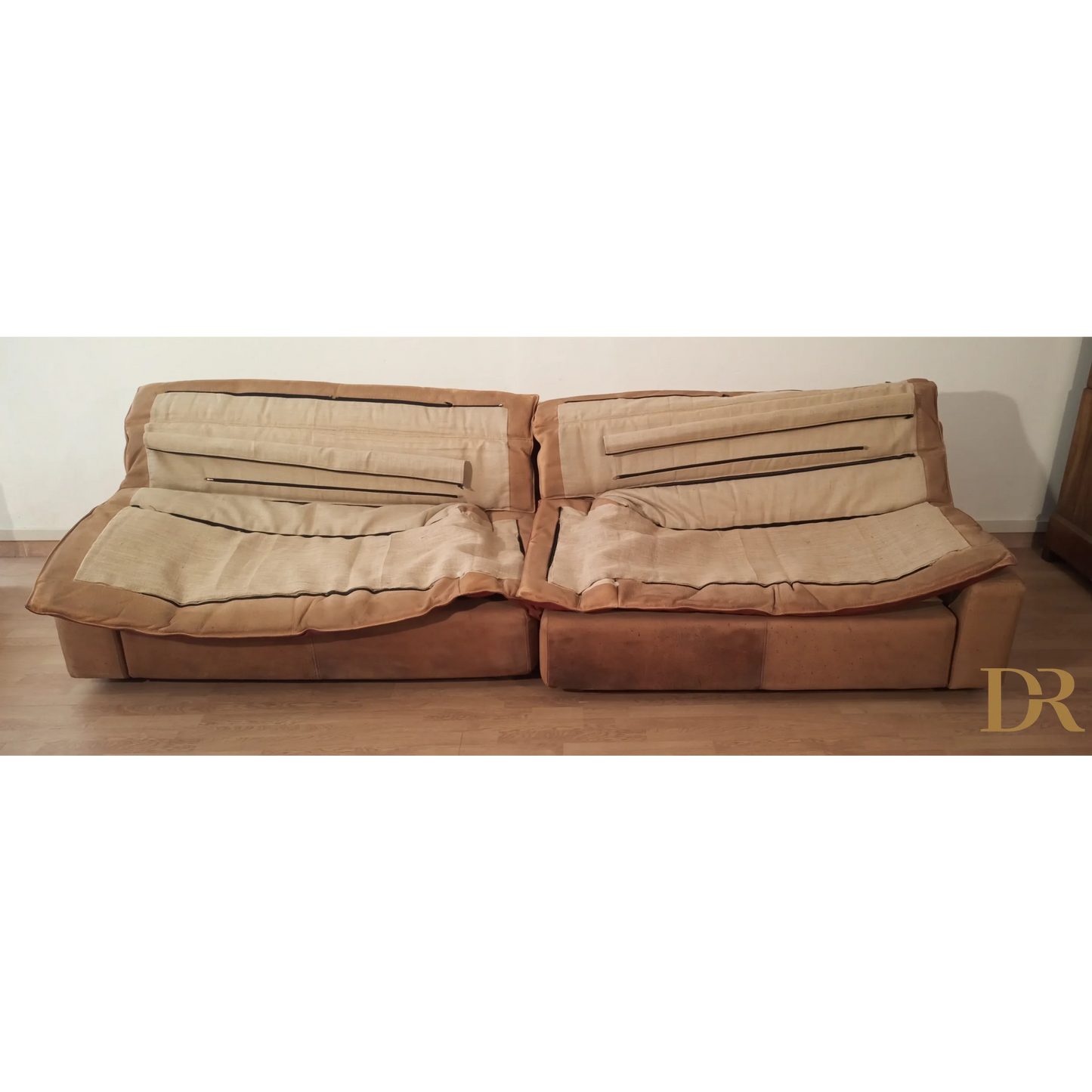 Divano Bogo in pelle e pelle scamosciata con cuscini usurati vintage