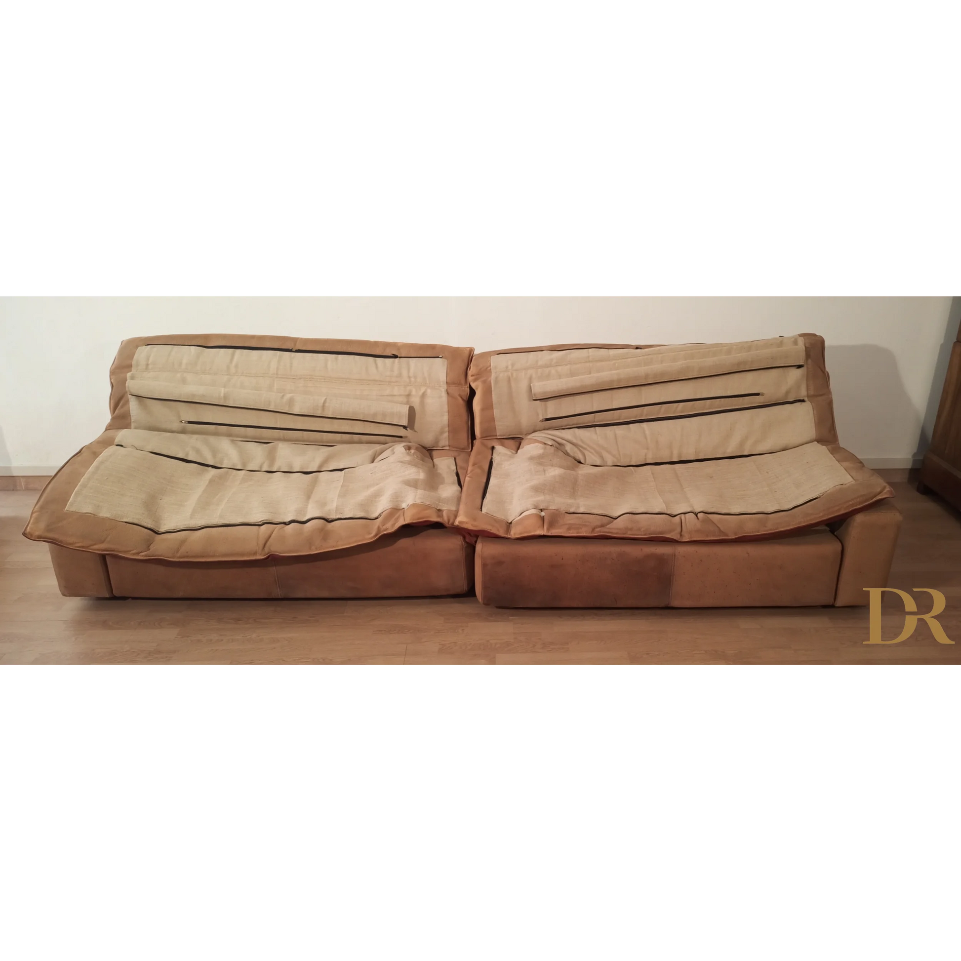 Divano Bogo in pelle e pelle scamosciata con cuscini usurati vintage