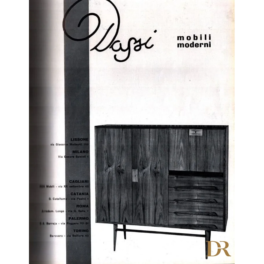 Credenza Edmondo Palutari vintage 1950 in legno con gambe inclinate e ante multiple