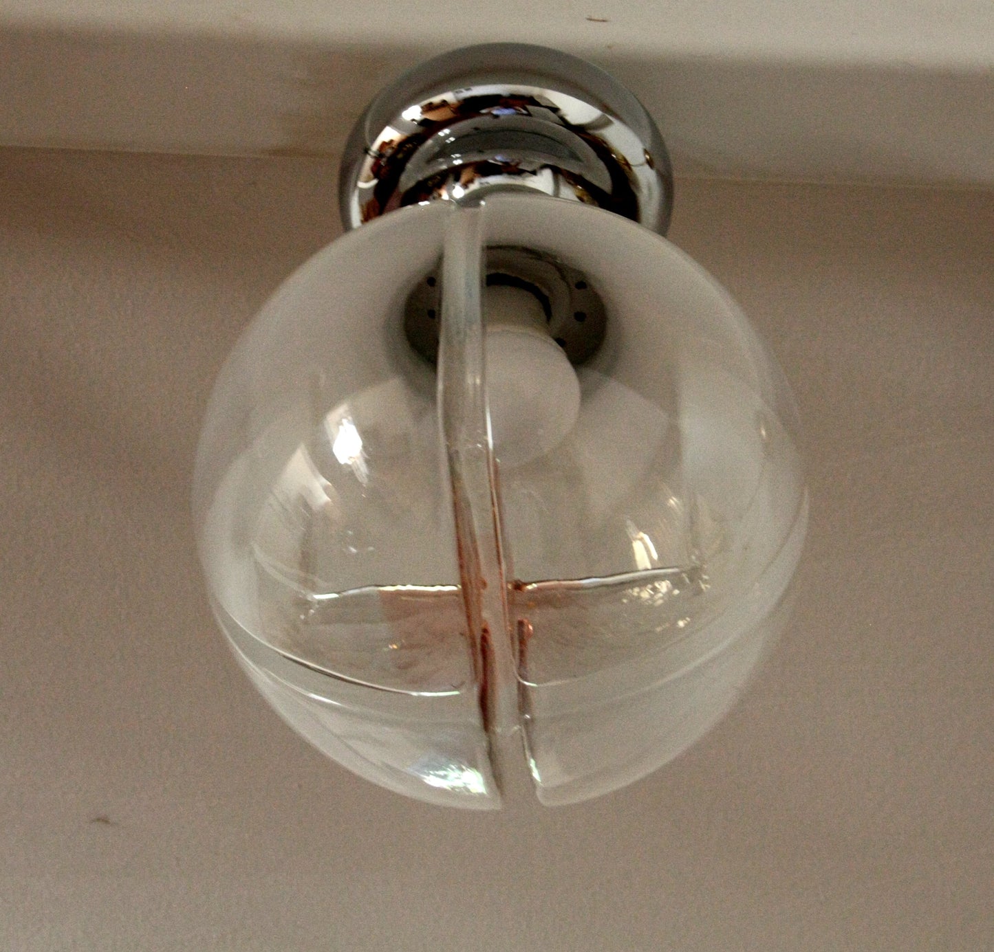 Lampada da soffitto cromata in vetro soffiato di Murano, Italia anni 60