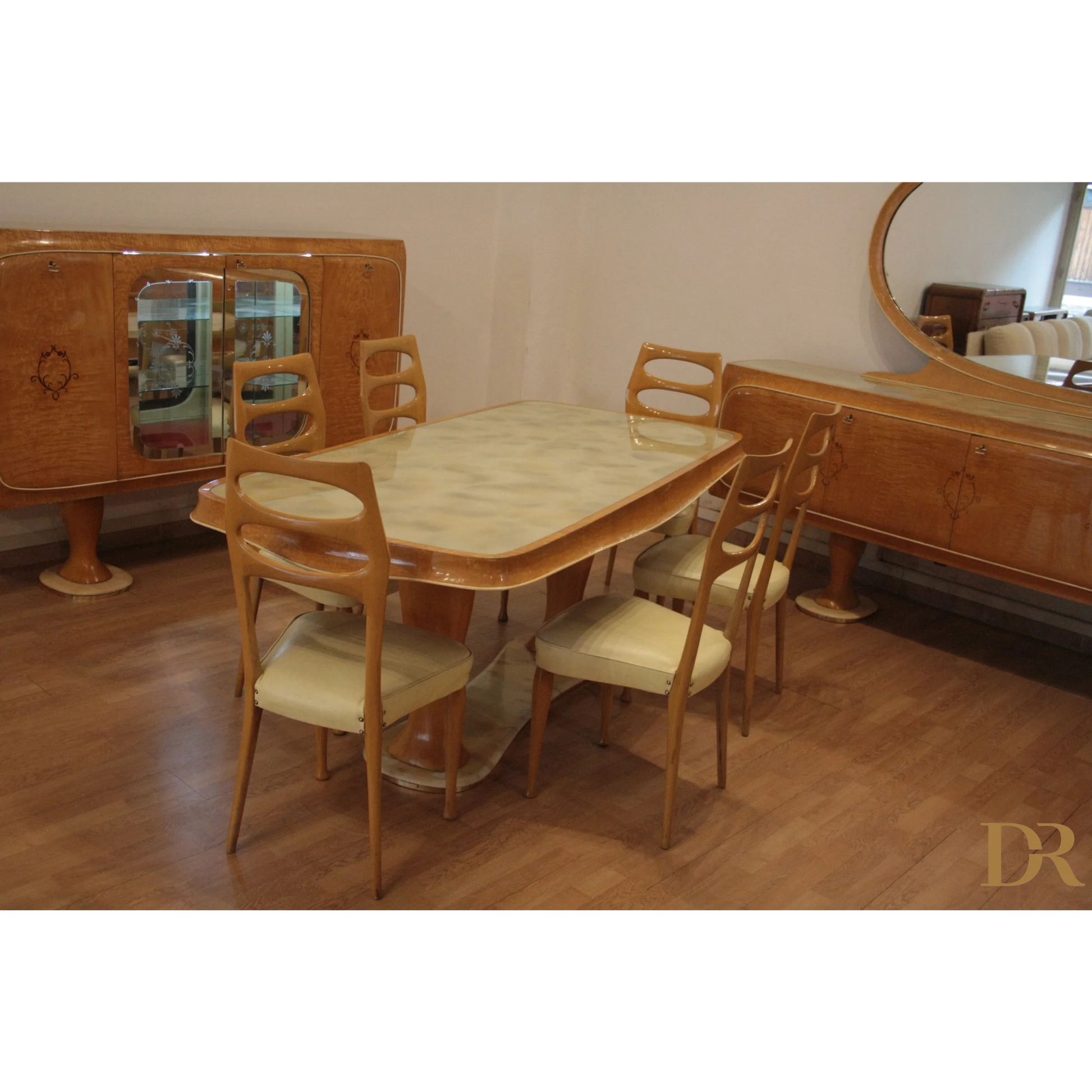 Mobile bar credenza di Vittorio Dassi con set da pranzo mid-century moderno