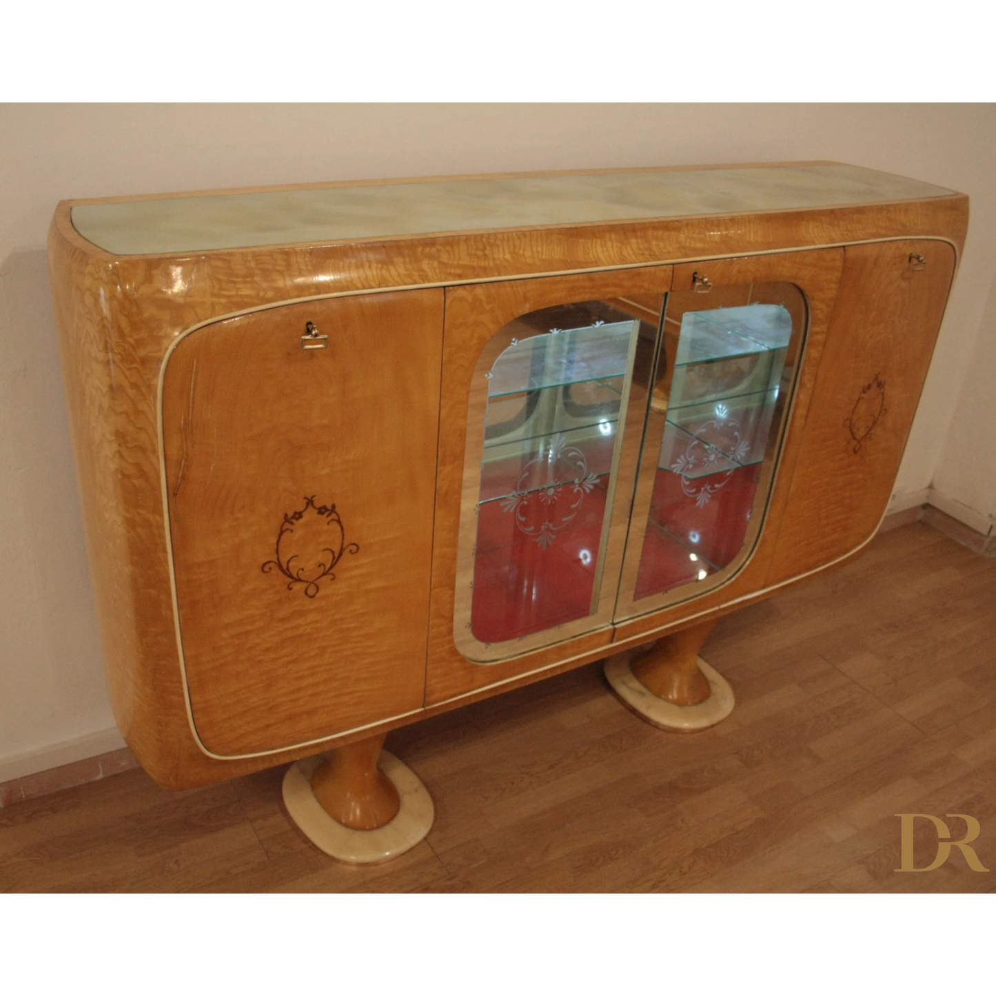 Credenza Mid-Century Moderna di Vittorio Dassi in legno con ante in vetro