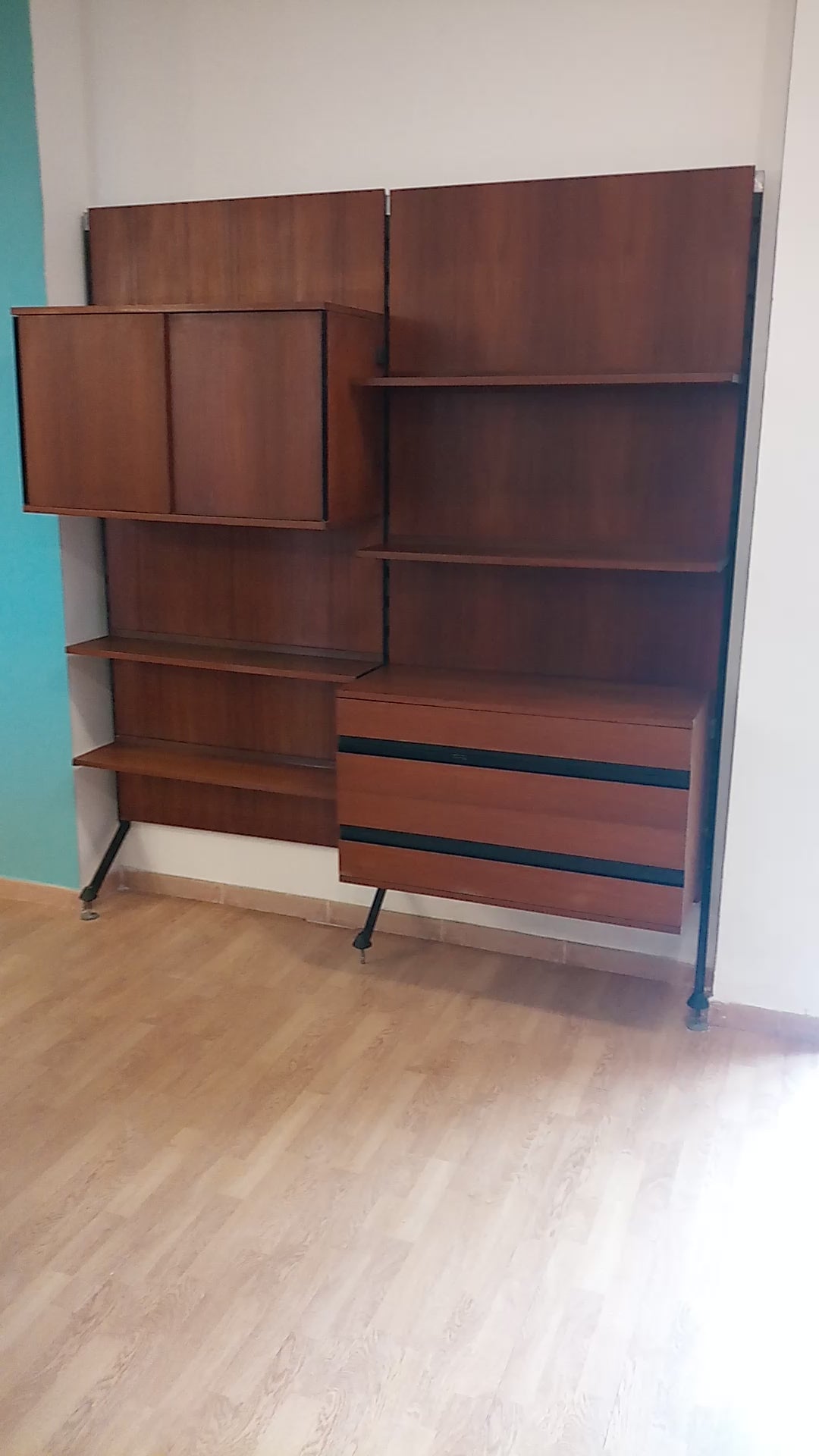 Sistema a parete modulare "Urio" di Ico e Luisa Parisi per MiM 1957, Libreria due moduli, Italia 60's
