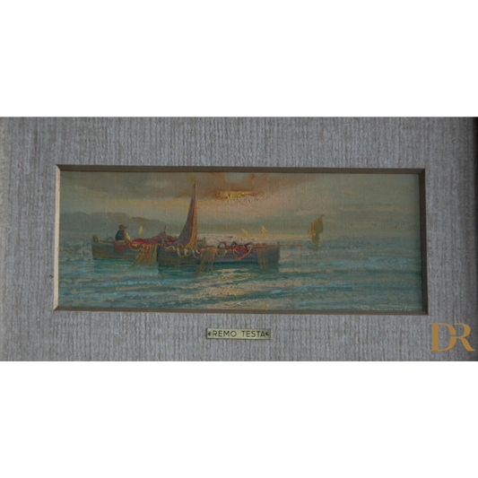 Dipinto italiano di Remo Testa coppia di paesaggi marino e campestre