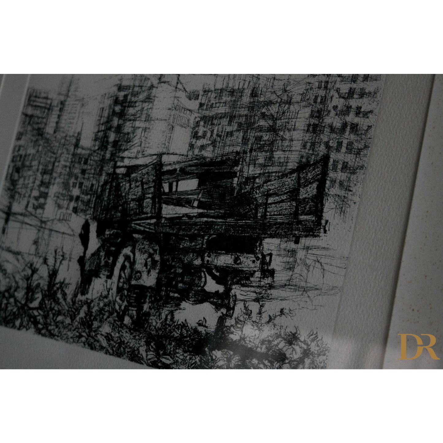 Disegno nero bianco di Renzo Vespignani Italiano con cornice, dimensioni quadro