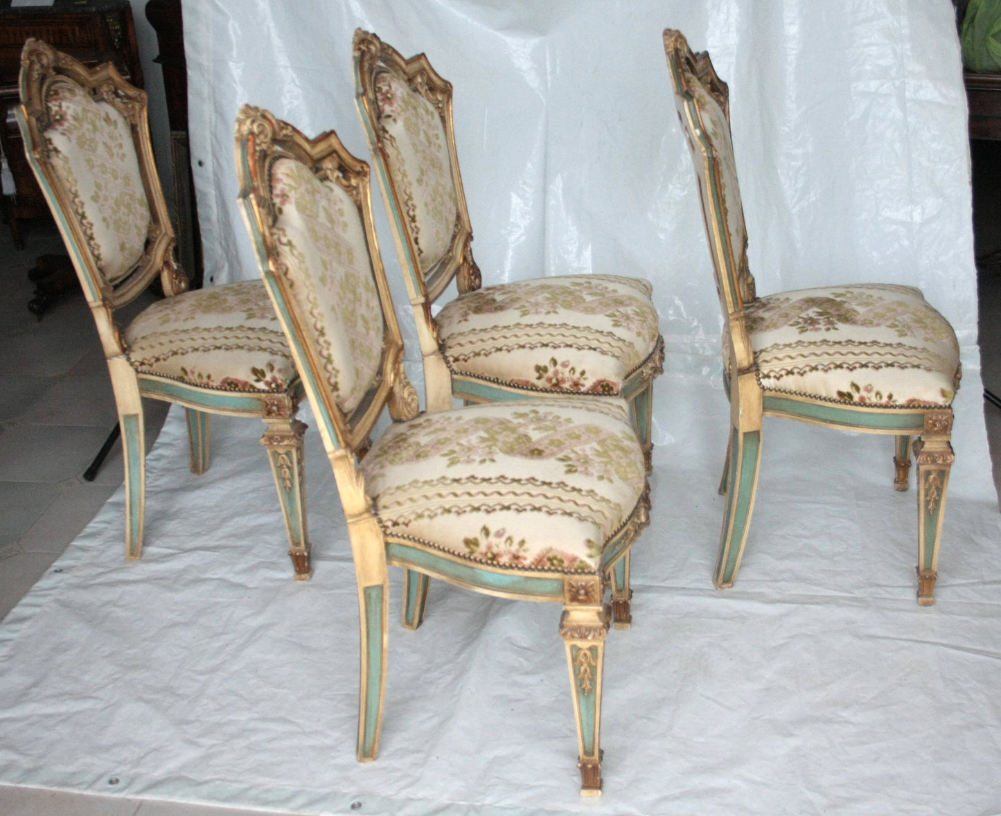 Set di quattro sedie Napoleone III seconda metà ottocento Francia, stile ornate e upholstered