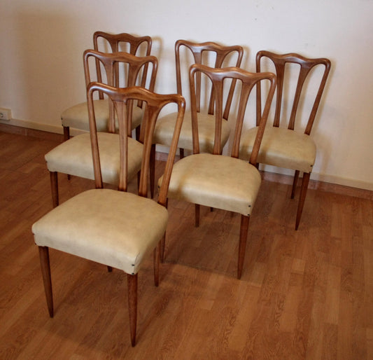 Set di sedie da pranzo in legno con sedute imbottite vittorio dassi pranzo mid-century moderna anni 50