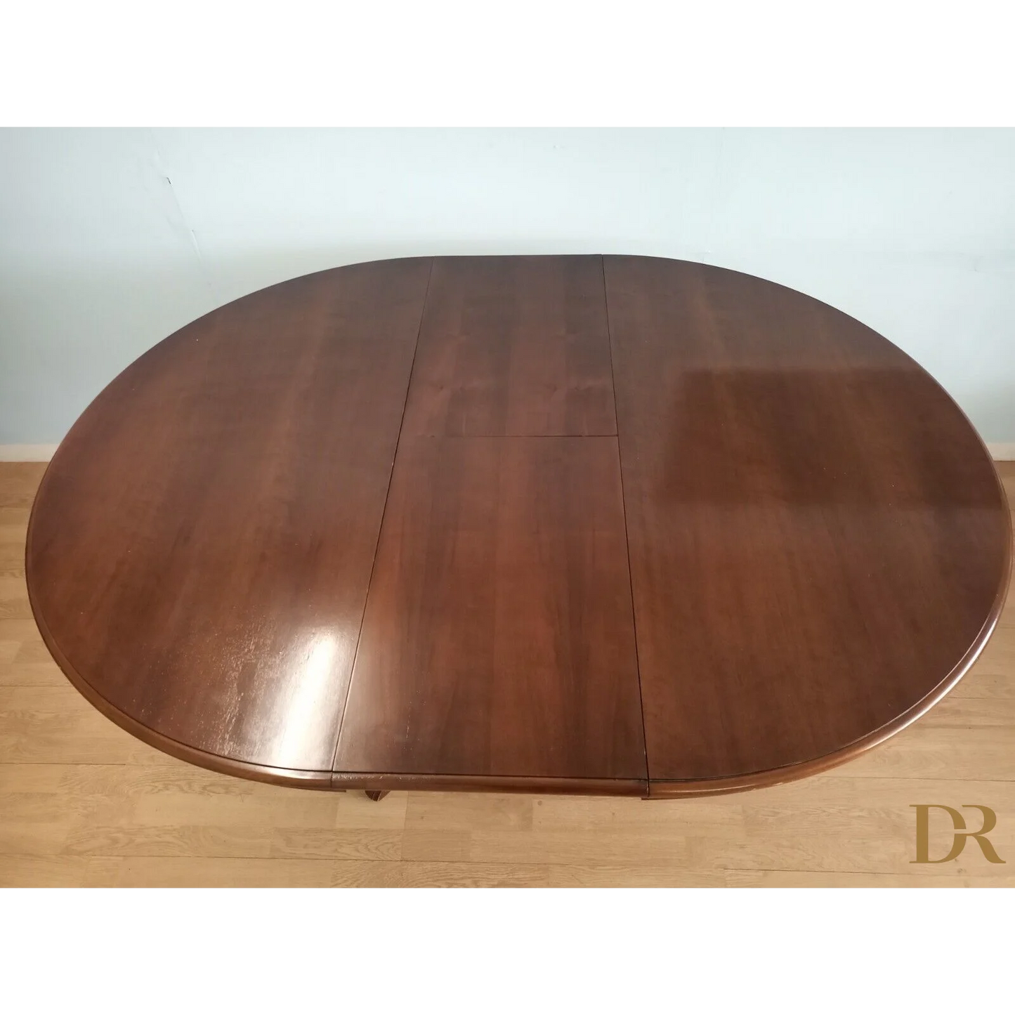 Tavolo tondo allungabile stile Luigi Filippo in legno marrone lucido per casa vintage