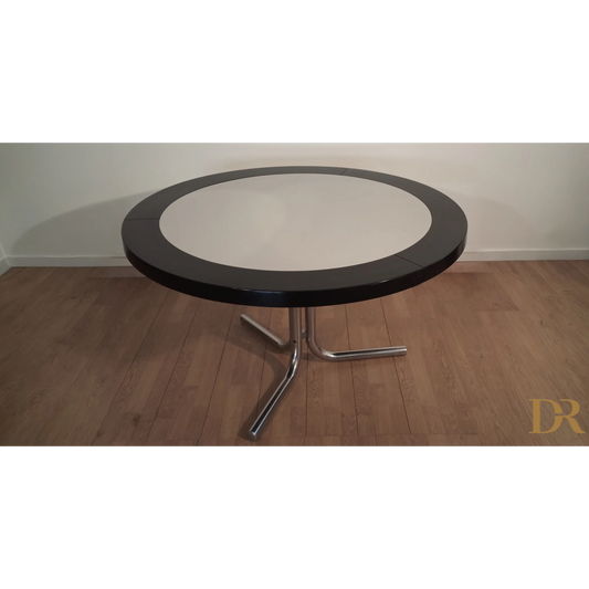 Tavolo Desco vintage di Achille Castiglioni per Zanotta con gambe cromate e piano nero