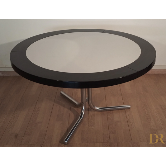 Tavolo Desco vintage di Achille Castiglioni per Zanotta con gambe cromate e piano nero