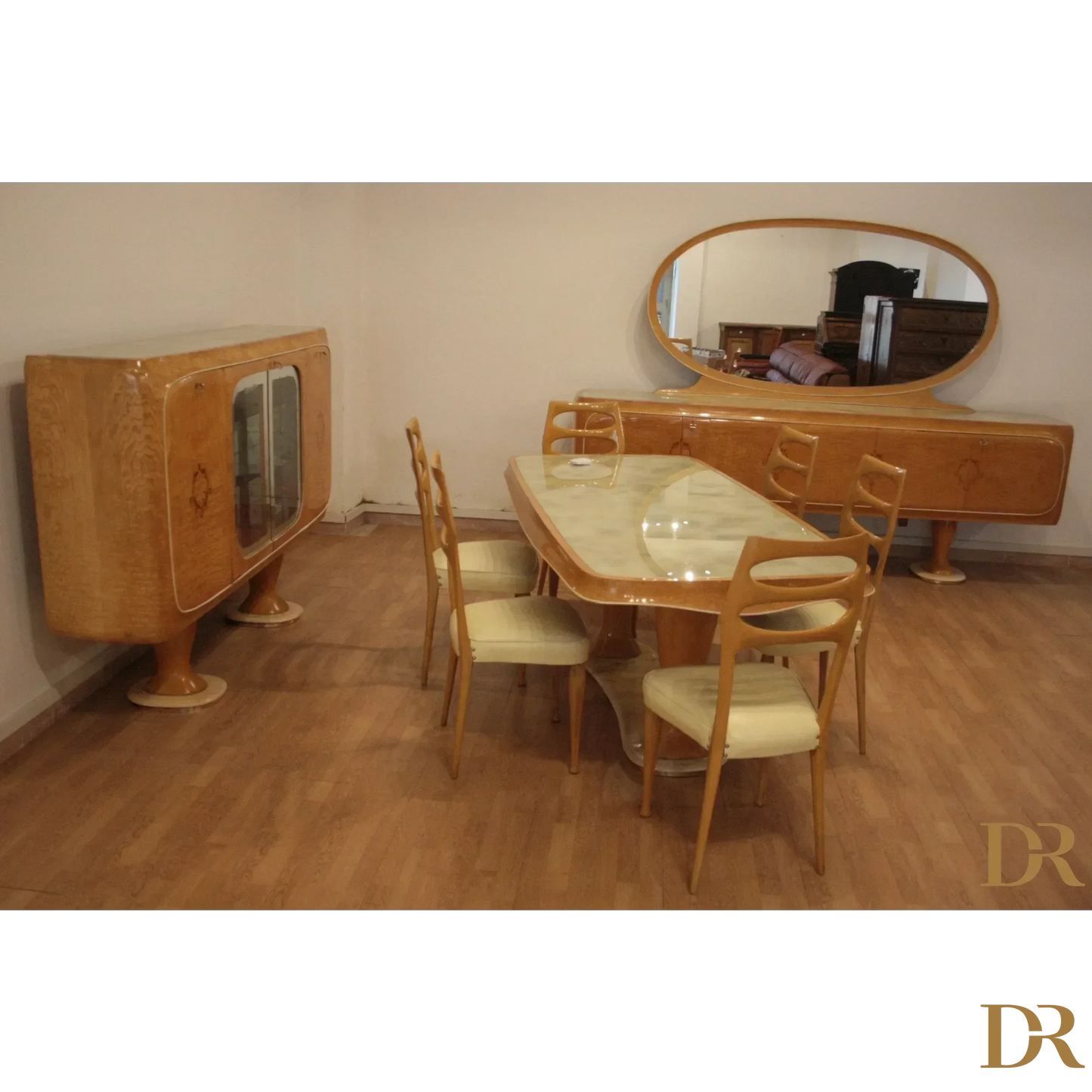 Vintage Tavolo da pranzo Mid-Century Moderno di Vittorio Dassi con buffet e display cabinet