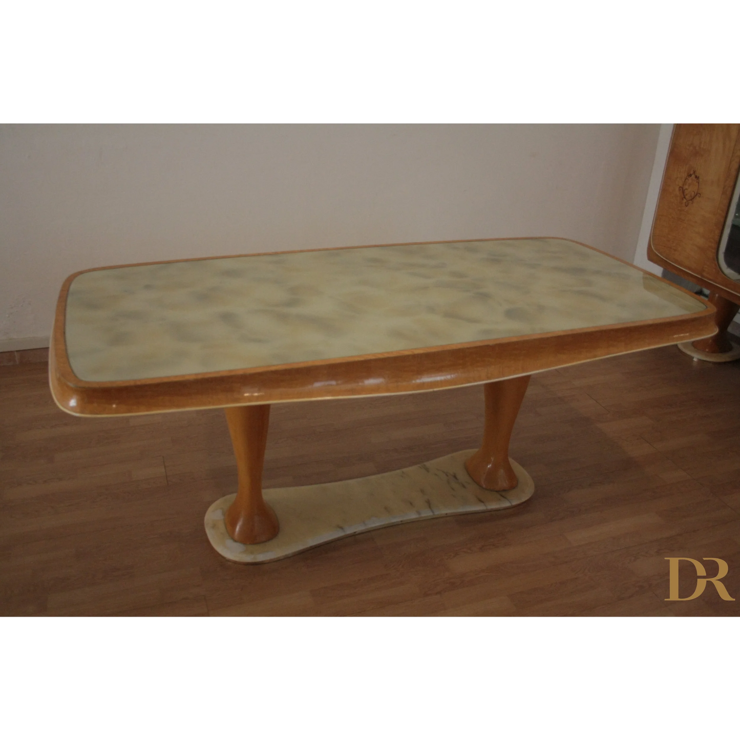 Tavolo da pranzo Mid-Century Moderno di Vittorio Dassi con piano in marmo, dario raia antiquariato