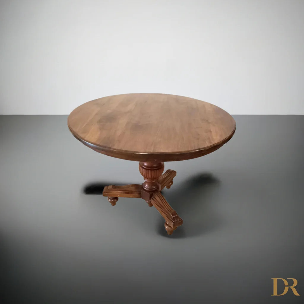 Tavolo tondo ottocento in noce stile umbertino vintage, elegante tavolo in legno