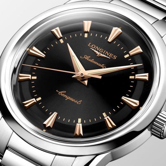 Longines orologio Conquest Heritage 38mm nero automatico acciaio L1.649.4.52.6