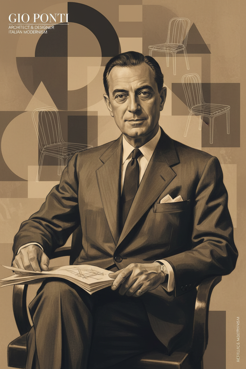 Ritratto editoriale di Gio Ponti, architetto e designer italiano — Dario Raia Vintage & Design
