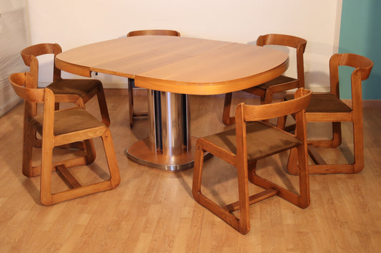 Set da pranzo completo attribuito a Willy Rizzo per Sabot — tavolo allungabile e 6 sedie, Italia, anni '70