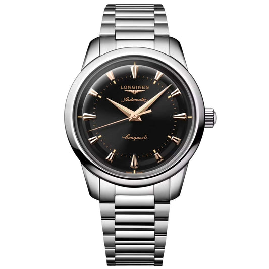 Longines orologio Heritage 40mm nero acciaio automatico L1.650.4.52.6