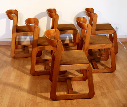 Set di 6 sedie Willy Rizzo per Mario Sabot, velluto marrone, anni '70