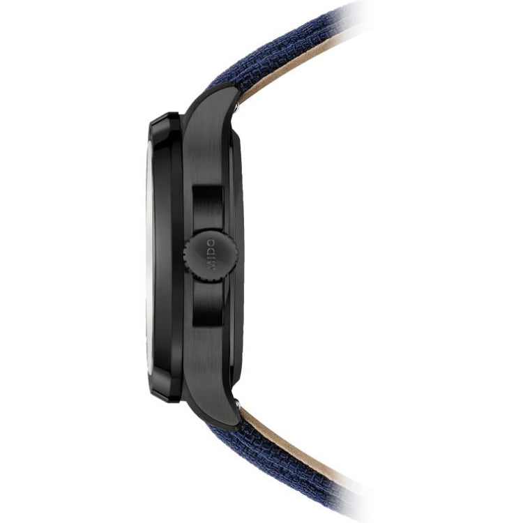 美度 Multifort TV 大日历腕表 39x40mm 蓝色自动上链钢黑色 PVD ​​镀层腕表 M049.526.37.041.00