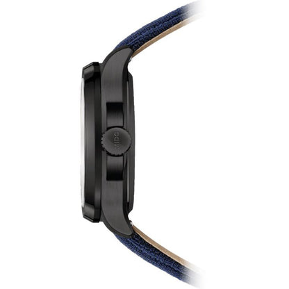 美度 Multifort TV 大日历腕表 39x40mm 蓝色自动上链钢黑色 PVD ​​镀层腕表 M049.526.37.041.00
