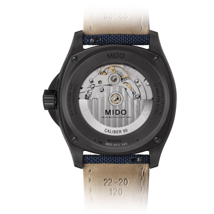 美度 Multifort TV 大日历腕表 39x40mm 蓝色自动上链钢黑色 PVD ​​镀层腕表 M049.526.37.041.00
