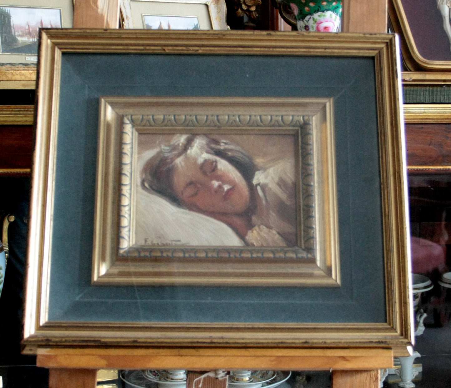 Quadro con bambina dormiente di Francesco Galante, opera firmata