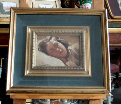 Quadro con bambina dormiente di Francesco Galante, opera firmata