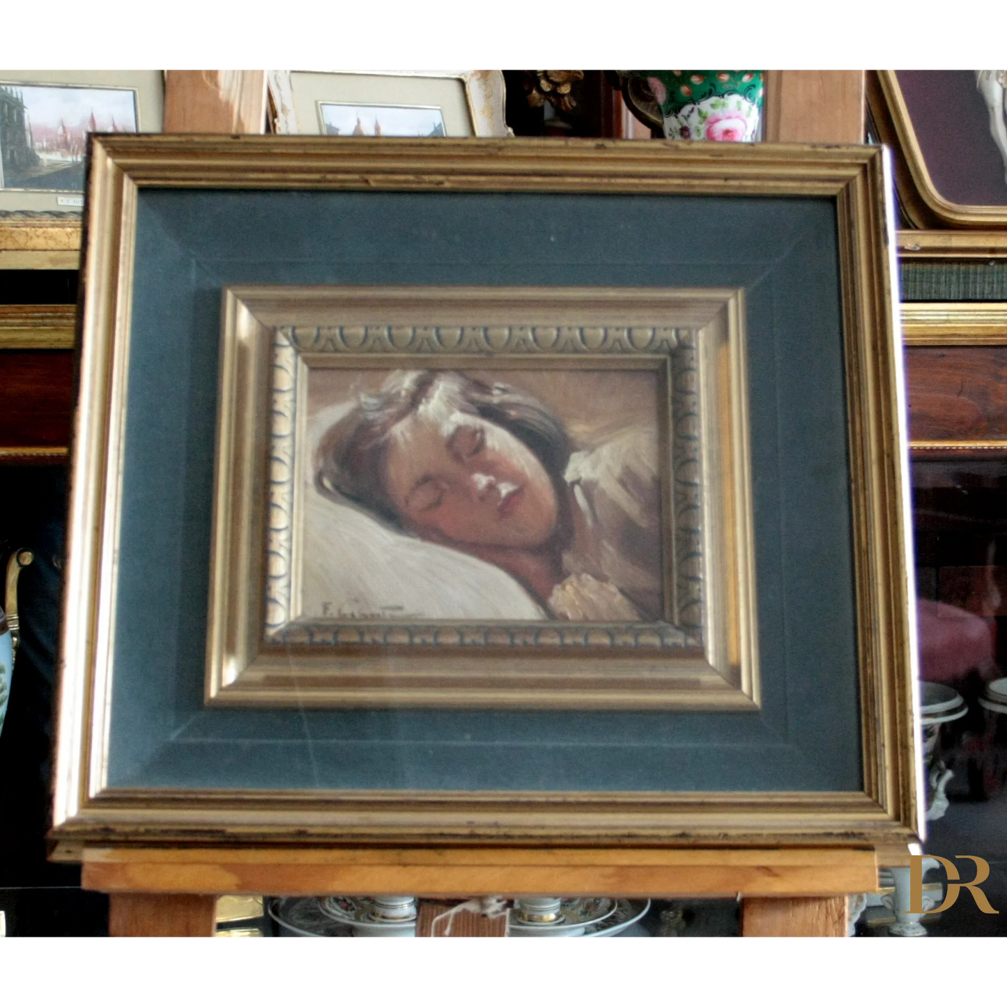 Quadro con bambina dormiente di Francesco Galante, opera firmata