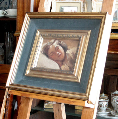 Quadro con bambina dormiente di Francesco Galante, opera firmata