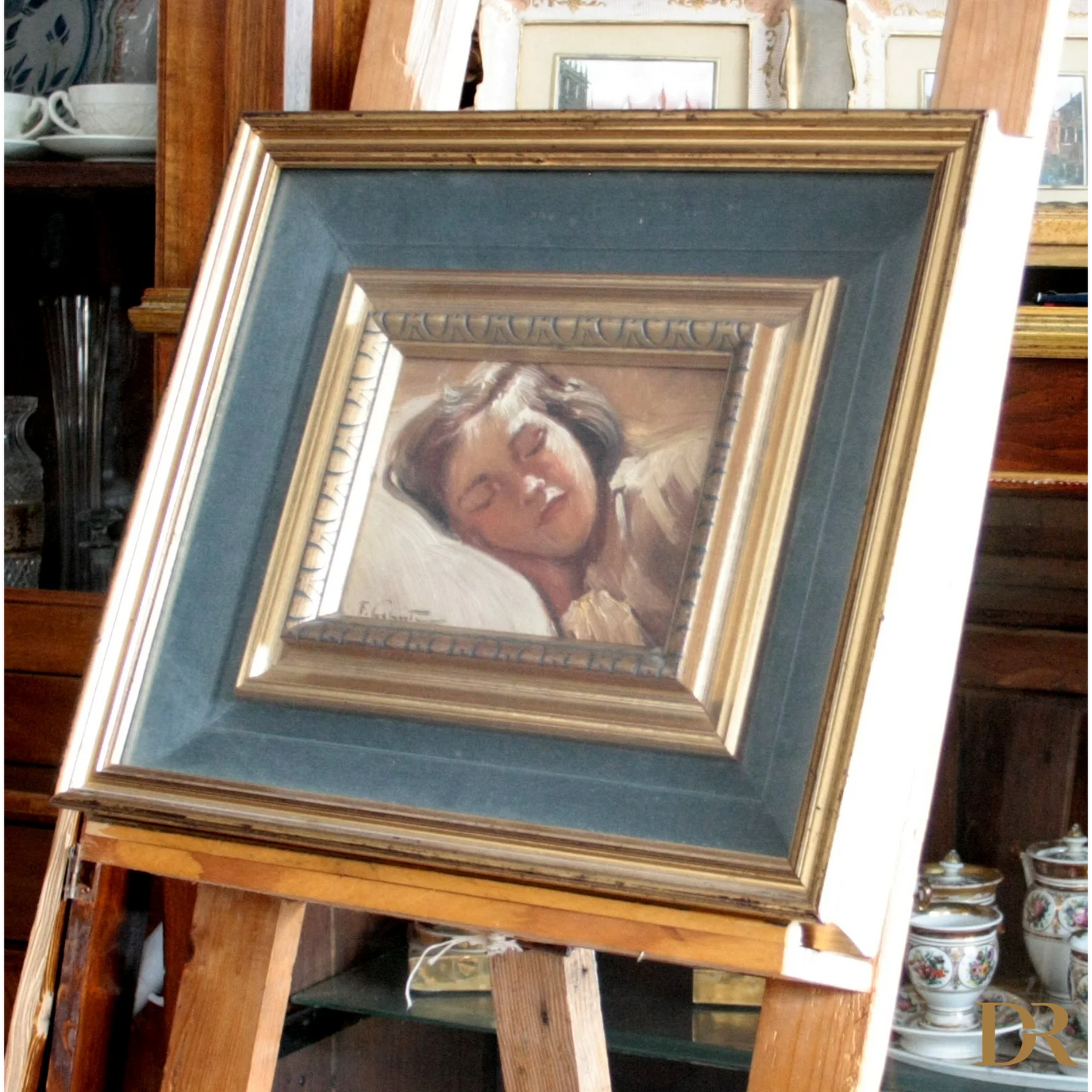 Quadro con bambina dormiente di Francesco Galante, opera firmata