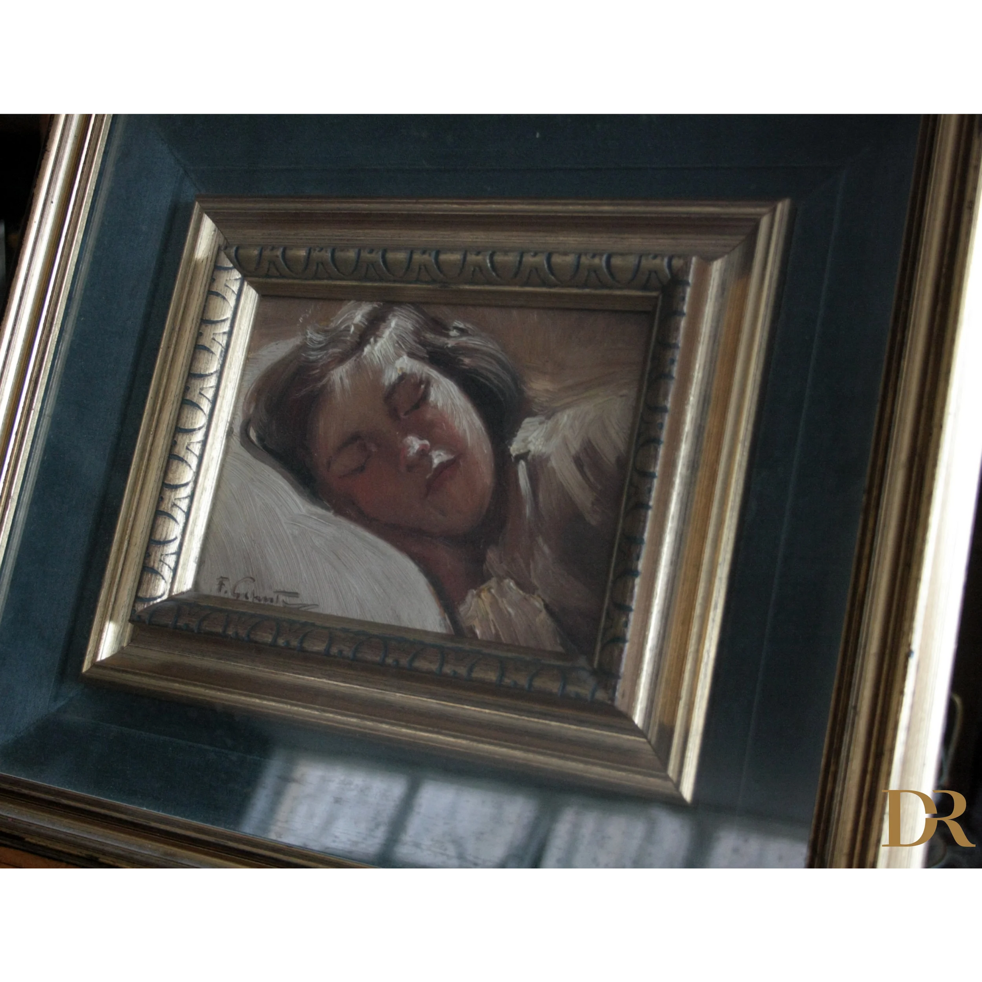 Ritratto incorniciato di una bambina dormiente, opera di Francesco Galante