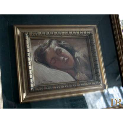 Dipinto incorniciato della bambina dormiente di Francesco Galante, opera firmata