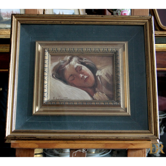 Quadro di francesco galante, bambina dormiente, opera firmata, pittura romantica