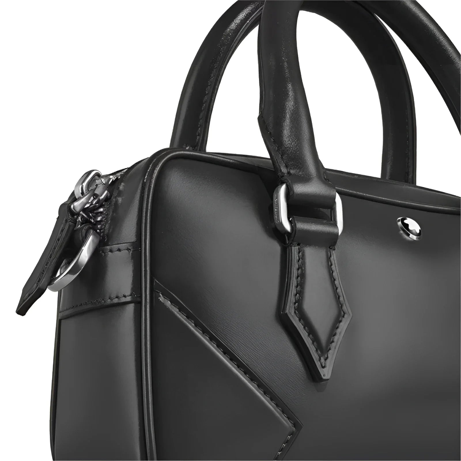 Montblanc borsa bowling piccola in pelle nera con hardware argento e patta a diamante elegante borsa bowling