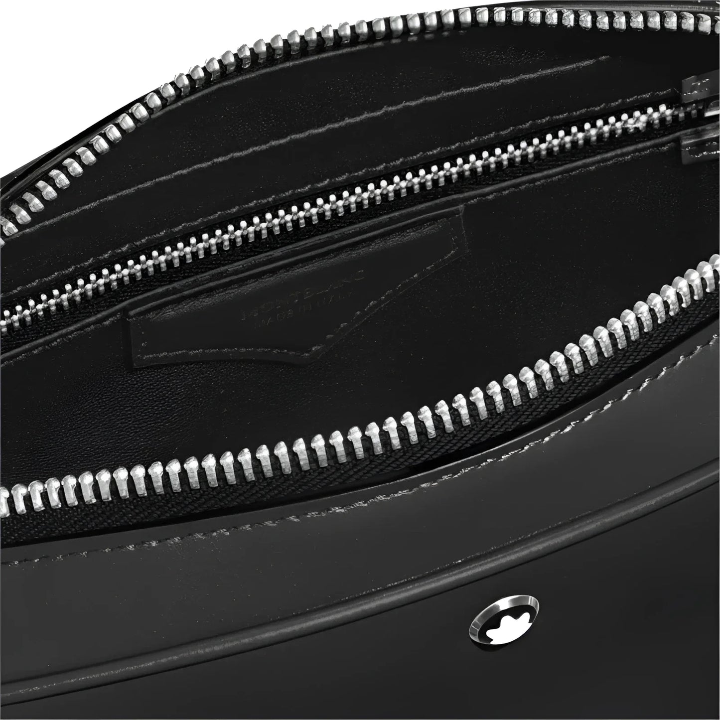 Montblanc borsa bowling piccola in pelle nera con cerniere argento e logo metallico lucido elegante borsa bowling