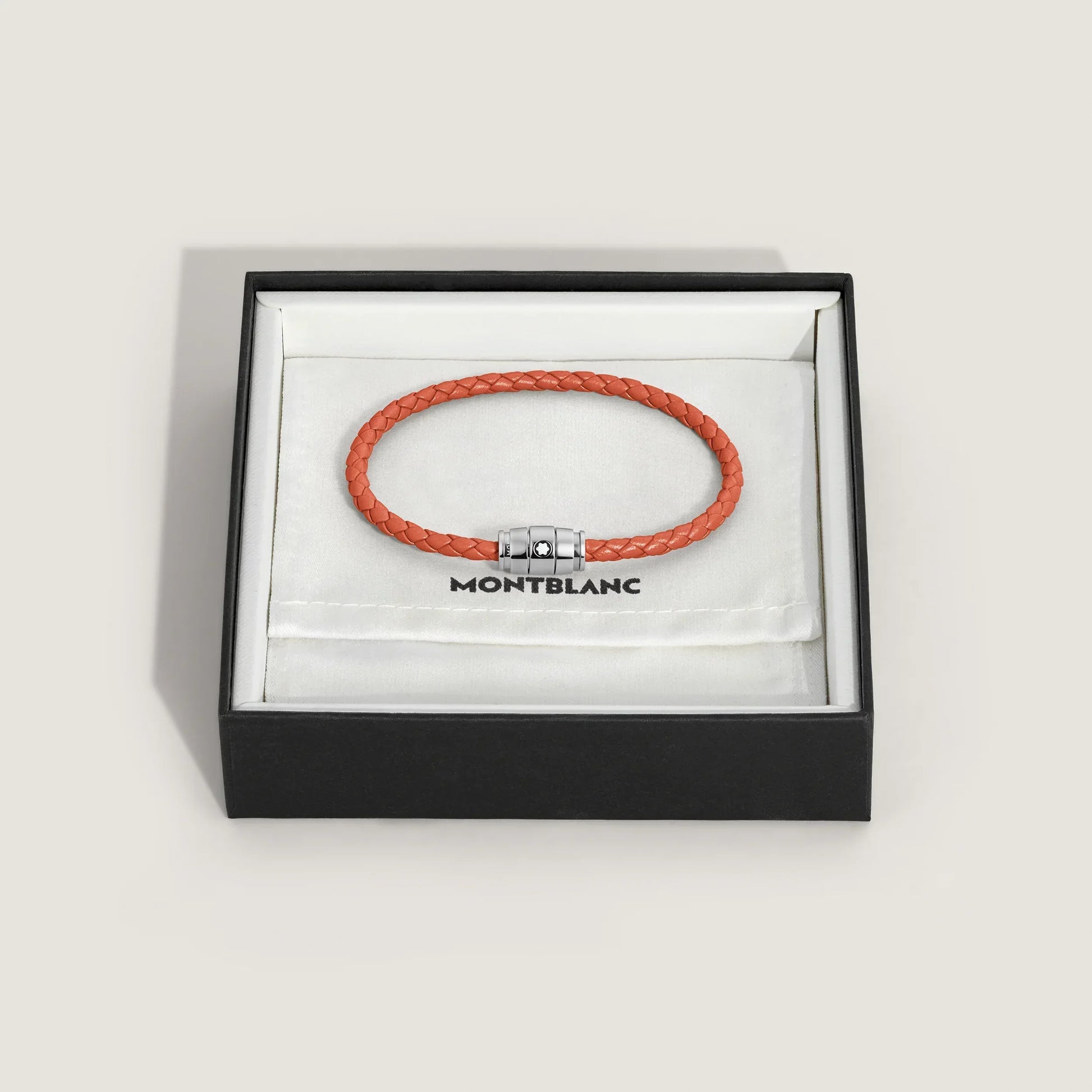 Montblanc bracciale in pelle meisterstück cayenne arancione con chiusura metallica in acciaio, confezionato in scatola brandizzata montblanc