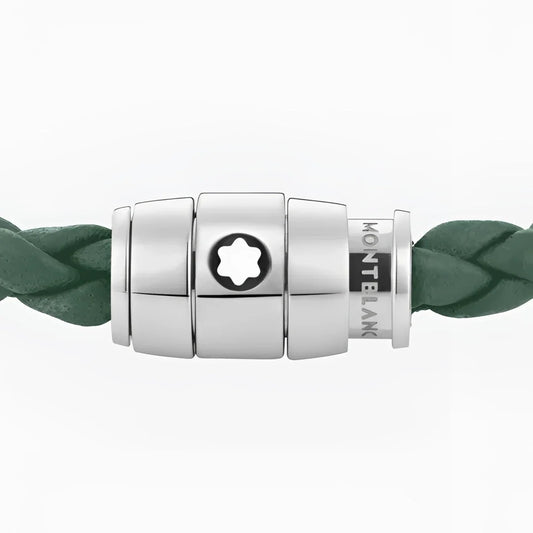 Bracciale montblanc unisce pelle peltro verde con chiusura magnetica argento e logo stella montblanc elegante
