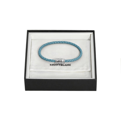 Montblanc bracciale in pelle meisterstück blu fumè intrecciata con chiusura in acciaio presentato in scatola regalo
