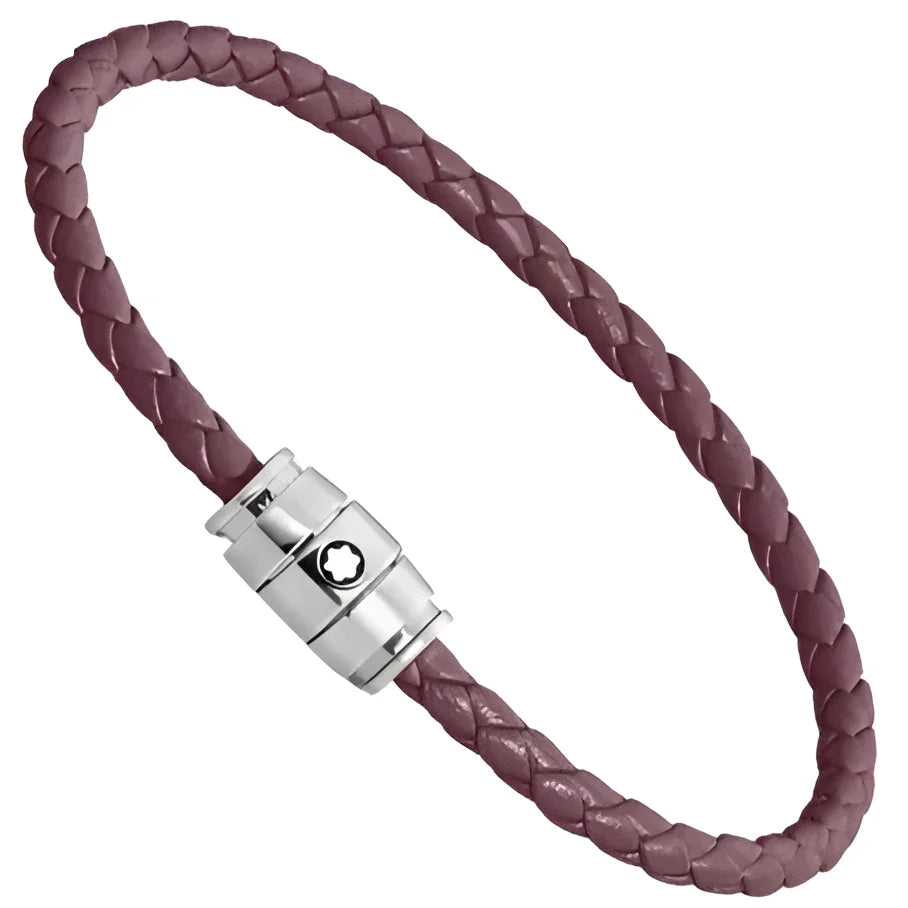 Bracciale montblanc in pelle meisterstück cassis burgundy con chiusura magnetica in acciaio silver tone