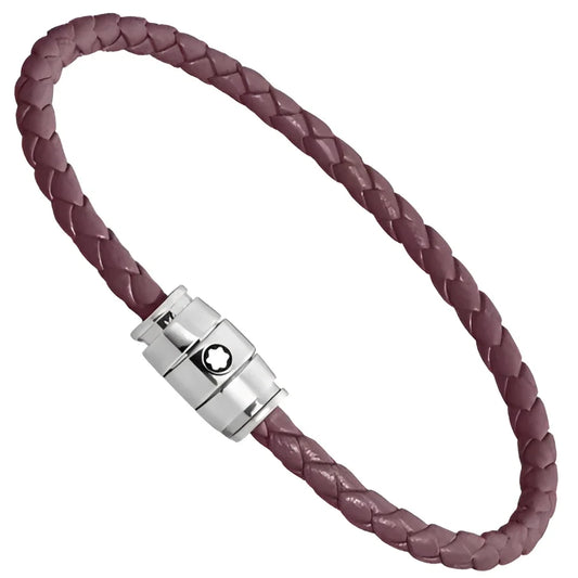 Bracciale montblanc in pelle meisterstück cassis burgundy con chiusura magnetica in acciaio silver tone