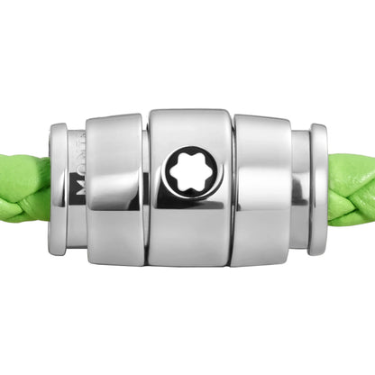 Chiusura in metallo argentato con stella a sei punte su corda intrecciata verde in pelle meisterstück lime montblanc